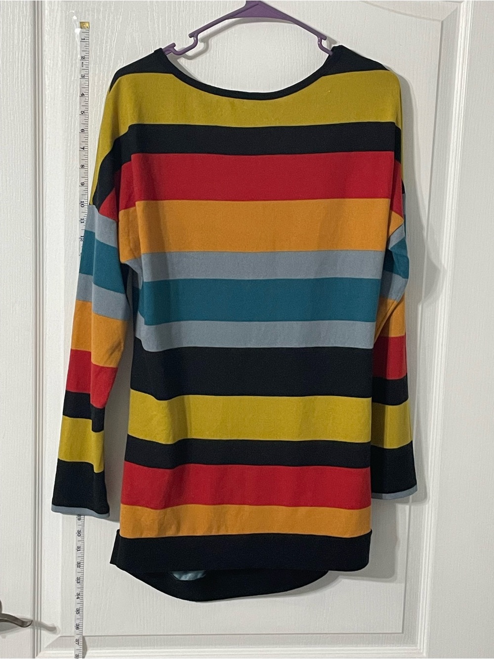 Striped Multicolor Crewneck Sweater w/Faux Button Detail - Picture 12 of 13